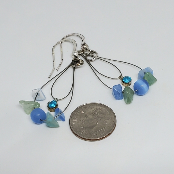 FINAL DROP!! Blue & Green Multi Wire Chain Beaded Necklace & Dangle Earrings Set - Picture 8 of 8